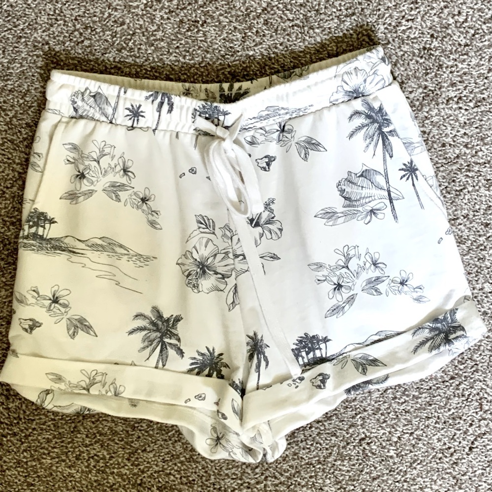 White Printed Shorts With Drawstring